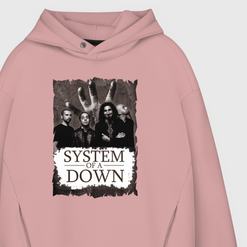 Мужское худи Oversize хлопок System of a Down, цвет пыльно-розовый - фото 4