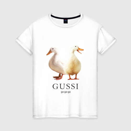 Женская футболка из хлопка с принтом Gussi, вид спереди №1