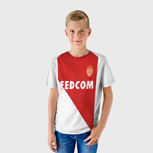 Детская футболка 3D с принтом Monaco home 18-19, фото на моделе #1