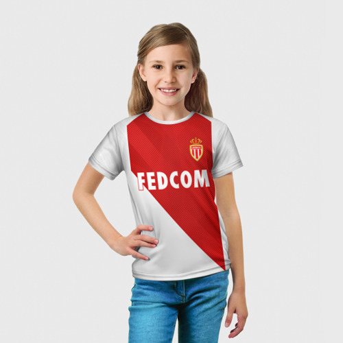 Детская футболка 3D с принтом Monaco home 18-19, вид сбоку #3