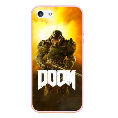 Чехол для iPhone 5/5S матовый Doom 2016, цвет светло-розовый