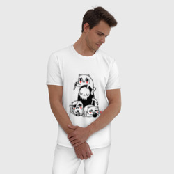 Пижама с принтом Cat got your soul для мужчины, вид на модели спереди №2. Цвет основы: белый
