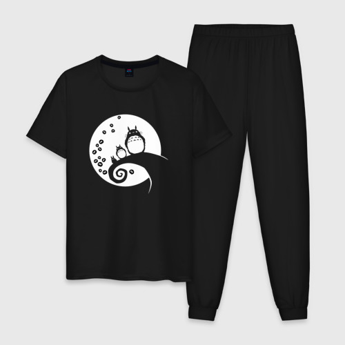Мужская пижама хлопок Тоторо на фоне луны, цвет черный