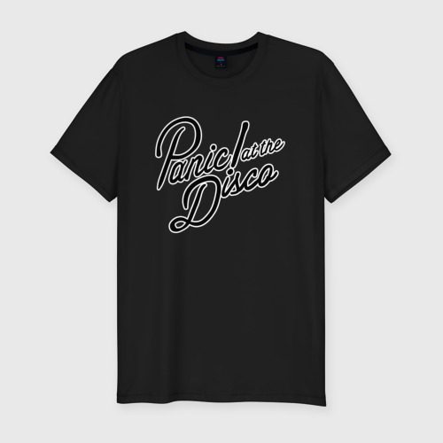 Мужская футболка хлопок Slim Panic at the disco logo, цвет черный