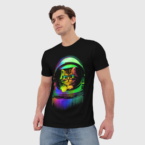 Мужская футболка 3D Котик в Космосе, цвет 3D печать - фото 3