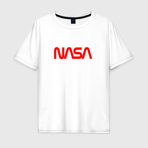 Мужская футболка хлопок Oversize NASA red, цвет белый