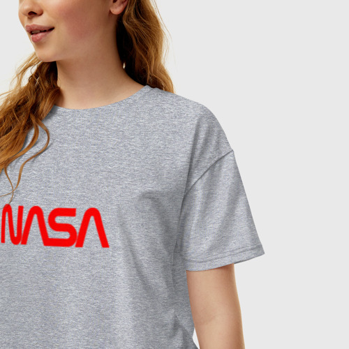 Женская футболка хлопок Oversize NASA red, цвет меланж - фото 3