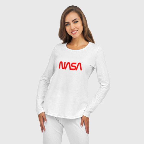 Женская пижама с лонгсливом хлопок NASA red, цвет белый - фото 5