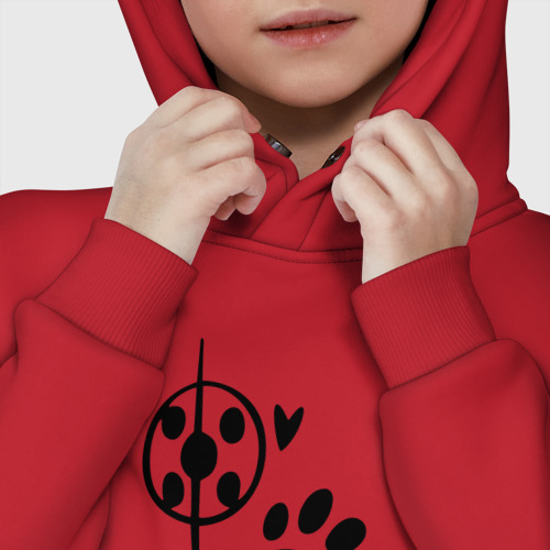 Детское худи Oversize хлопок Ladybug и лапка кота, цвет красный - фото 7