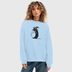 Женский свитшот oversize без начеса хлопок Тоторо под зонтом - фото 2