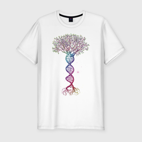 Мужская приталенная футболка из хлопка с принтом Дерево жизни, вид спереди №1