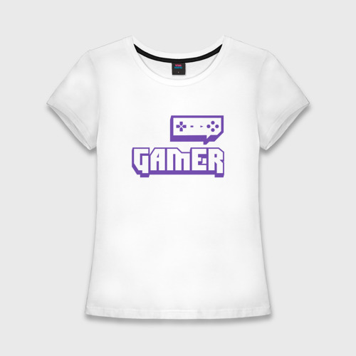 Женская футболка хлопок Slim Gamer Twitch, цвет белый