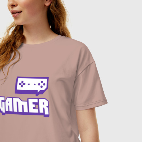 Женская футболка хлопок Oversize Gamer Twitch, цвет пыльно-розовый - фото 3