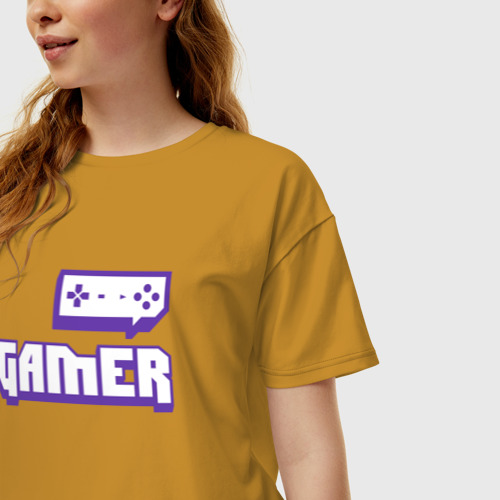 Женская футболка хлопок Oversize Gamer Twitch, цвет горчичный - фото 3