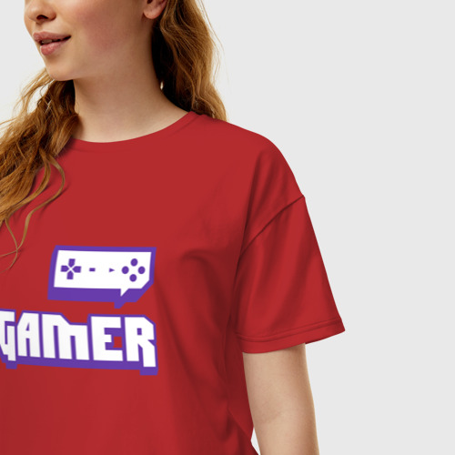 Женская футболка хлопок Oversize Gamer Twitch, цвет красный - фото 3