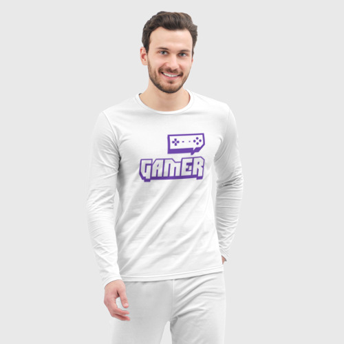 Мужская пижама с лонгсливом хлопок Gamer Twitch, цвет белый - фото 5