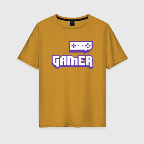 Женская футболка хлопок Oversize Gamer Twitch, цвет горчичный