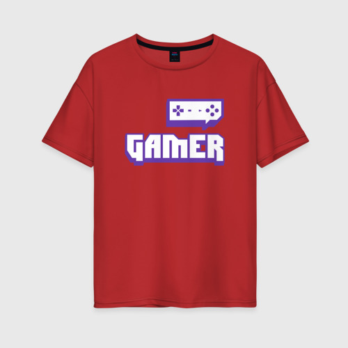 Женская футболка хлопок Oversize Gamer Twitch, цвет красный