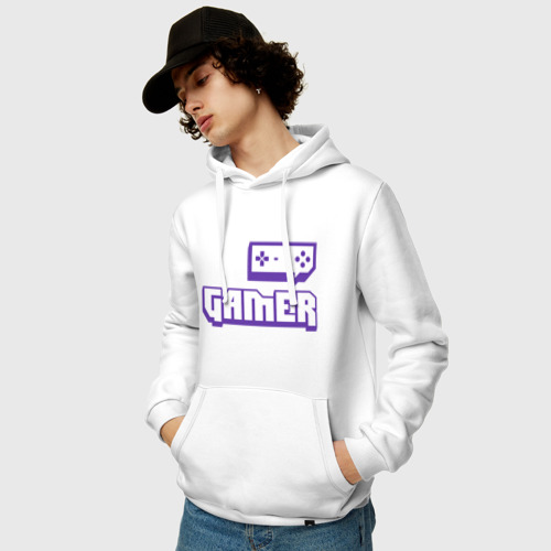 Мужская толстовка хлопок Gamer Twitch, цвет белый - фото 3