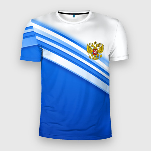 Мужская приталенная футболка с принтом Россия, вид спереди №1