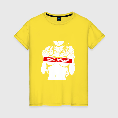 Женская футболка хлопок Waifu material, цвет желтый