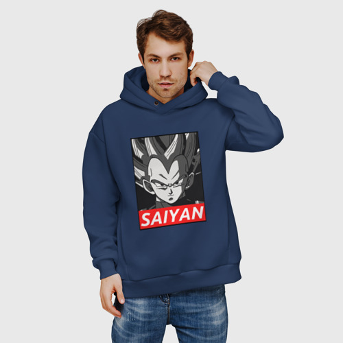 Мужское худи Oversize хлопок SUPER SAIYAN , цвет темно-синий - фото 3