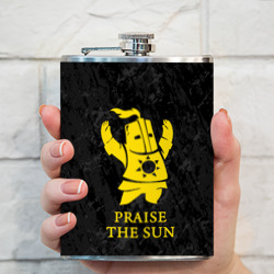 Фляга с принтом Praise the Sun для любого человека, вид спереди №3. Цвет основы: металл