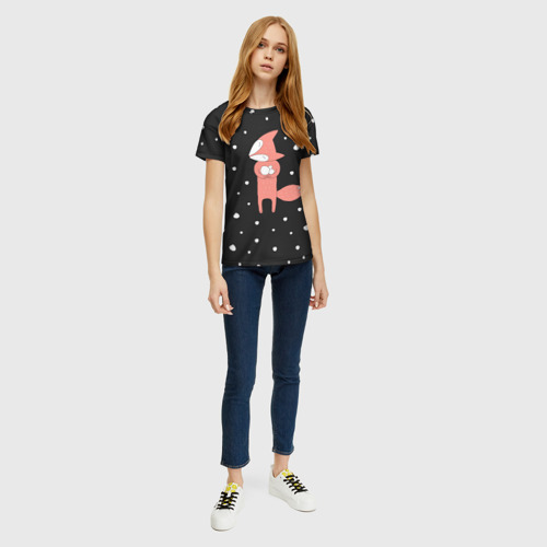Женская футболка 3D Лисичка и Снежки, цвет 3D печать - фото 5