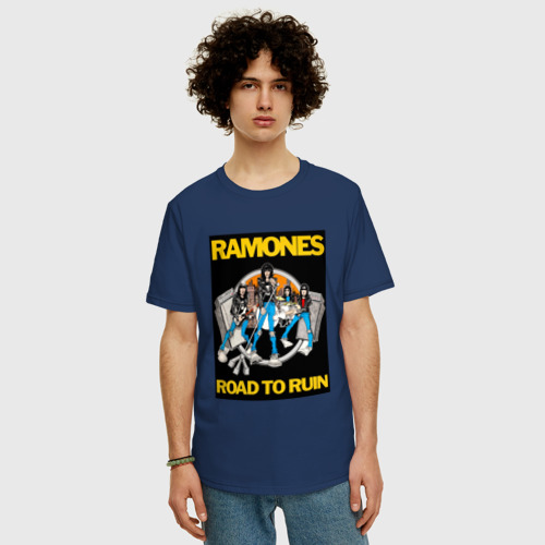 Мужская футболка хлопок Oversize Ramones, цвет темно-синий - фото 3