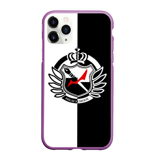 Чехол для iPhone 11 Pro матовый Monokuma school с фоном, цвет фиолетовый