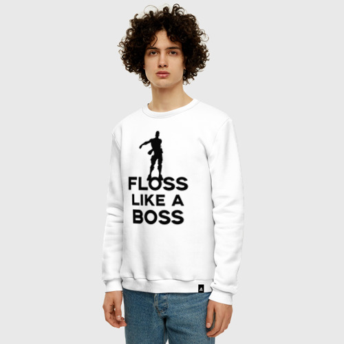 Мужской свитшот хлопок Floss like a boss , цвет белый - фото 3