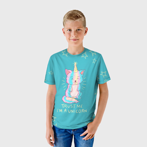 Детская футболка 3D с принтом Единорог, фото на моделе #1