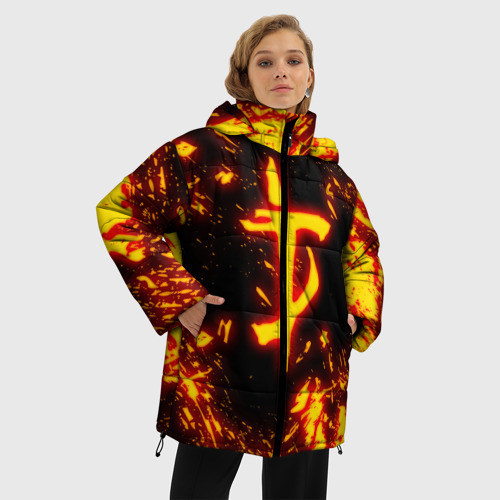 Женская зимняя куртка 3D с принтом Doom the crucible Дум, фото на моделе #1