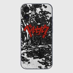 Чехол для iPhone 16 силиконовый с защитой камеры Berserk лого чб