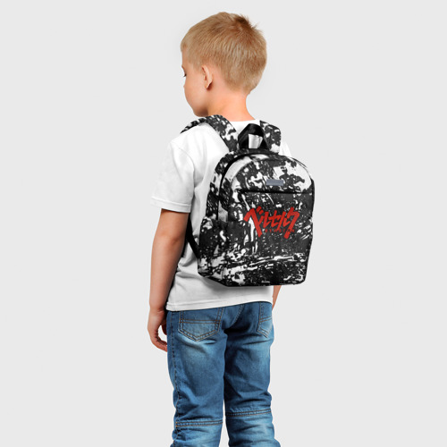 Детский рюкзак 3D с принтом BERSERK лого чб, фото на моделе #1