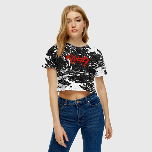 Женская футболка Crop-top 3D Berserk лого чб, цвет 3D печать - фото 3