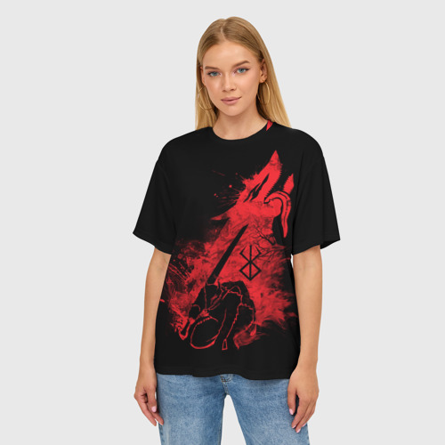 Женская футболка oversize 3D Berserk elements red, цвет 3D печать - фото 3