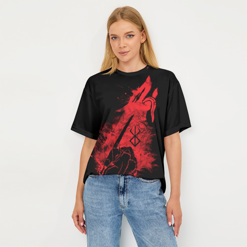 Женская футболка oversize 3D Berserk elements red, цвет 3D печать - фото 5