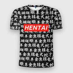 Мужская футболка 3D Slim Паттерн иероглифы Hentai