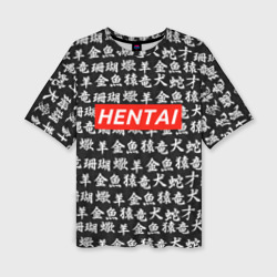 Женская футболка oversize 3D Паттерн иероглифы Hentai