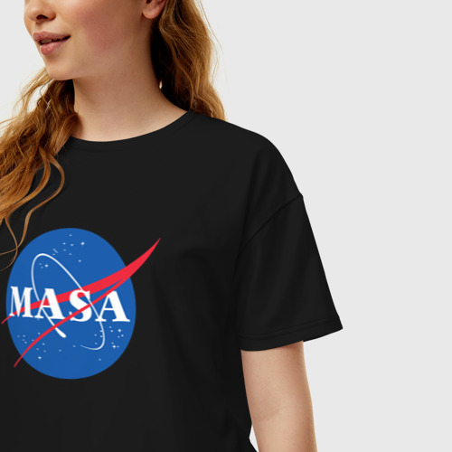 Женская футболка хлопок Oversize Маша NASA, цвет черный - фото 3