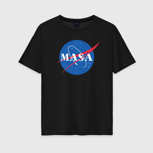 Женская футболка хлопок Oversize Маша NASA, цвет черный