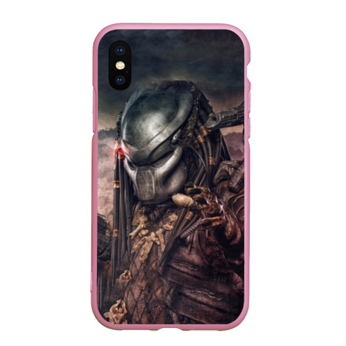 Чехол для iPhone XS Max матовый Хищник Predator, цвет розовый