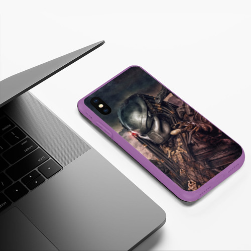 Чехол для iPhone XS Max матовый Хищник Predator, цвет фиолетовый - фото 5