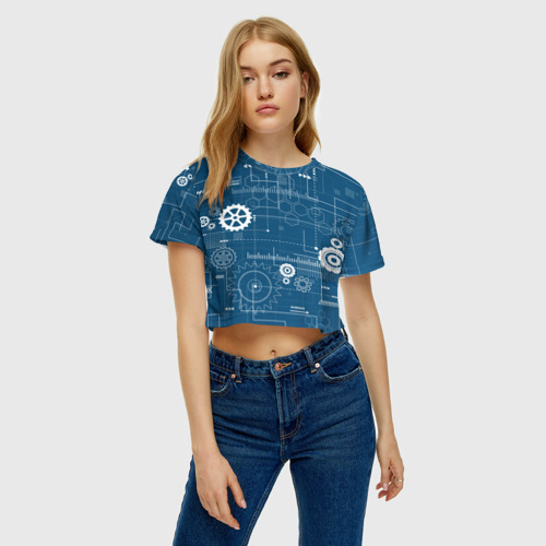 Женская футболка Crop-top 3D Механика, цвет 3D печать - фото 3