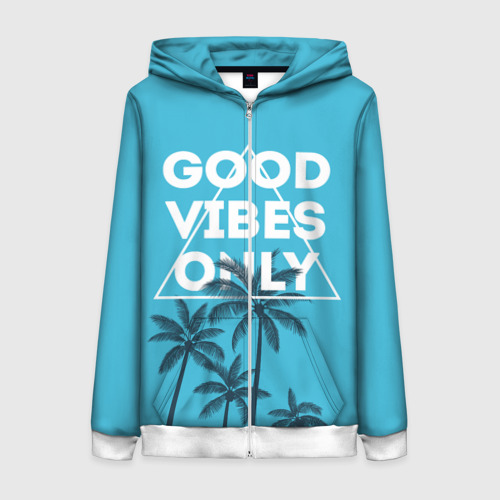 Женская толстовка 3D на молнии Good vibes only, цвет белый