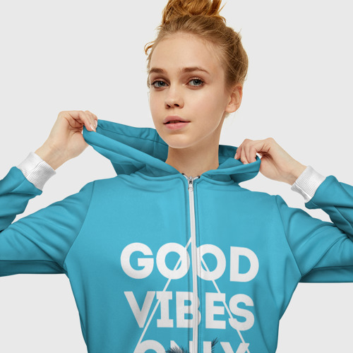 Женская толстовка 3D на молнии Good vibes only, цвет белый - фото 5