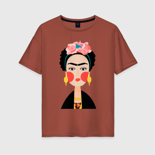 Женская футболка хлопок Oversize Фрида Кало, цвет кирпичный