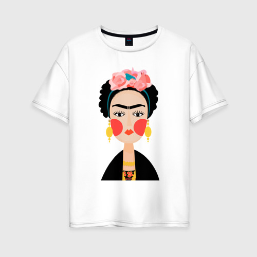 Женская футболка оверсайз из хлопка с принтом Фрида Кало, вид спереди №1