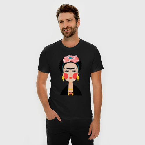 Мужская футболка хлопок Slim Фрида Кало, цвет черный - фото 3